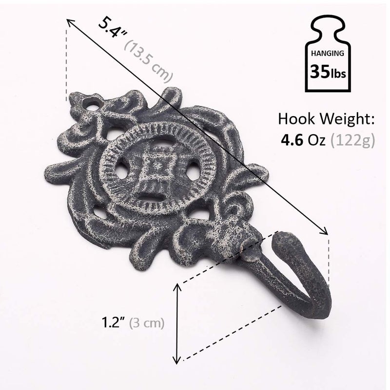 Ambipolar Indian Leaf Hook Antique Decorative Vintage Style Heavy Duty Wall Coat Hooks Pack of 3 .(Matt Grey) - Image 3